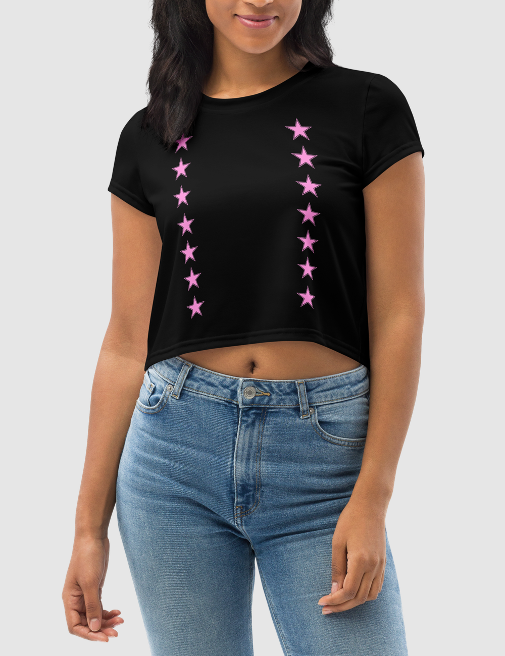 Stylized Pink Stars | Women's Sublimated Crop Top T-Shirt OniTakai