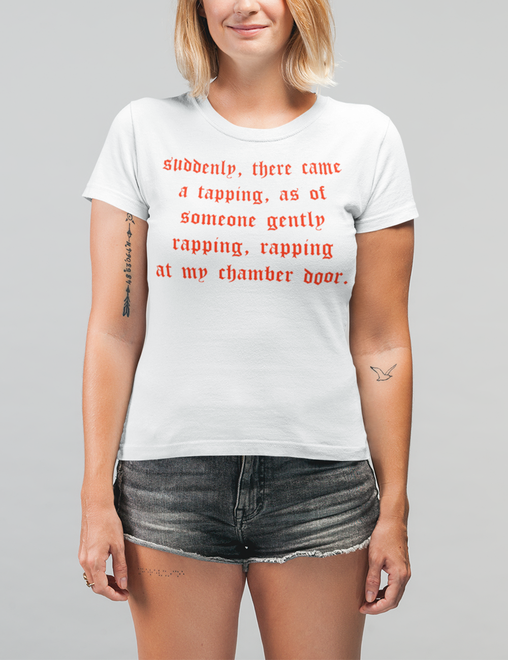 Suddenly There Came A Tapping | Women's Style T-Shirt OniTakai