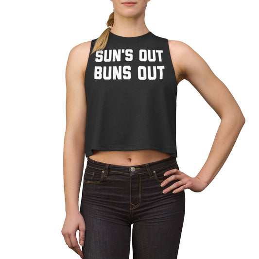 Sun's Out Buns Out | Women's Sleeveless Racerback Cropped Tank Top OniTakai