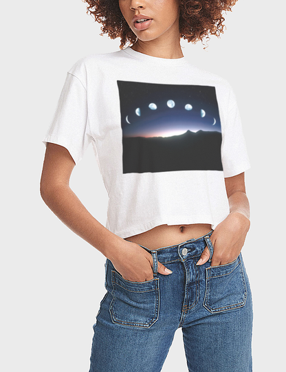 Sunset Moon Phases Women's Relaxed Crop Top T-Shirt OniTakai