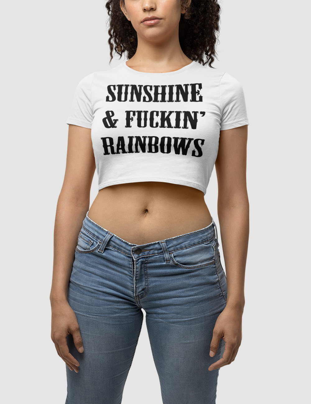 Sunshine & Fuckin' Rainbows Women's Fitted Crop Top T-Shirt OniTakai