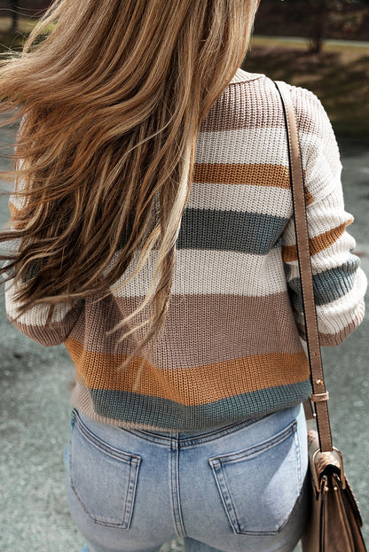 Taupe Classic Round Neck Colorblock Knit Sweater OniTakai