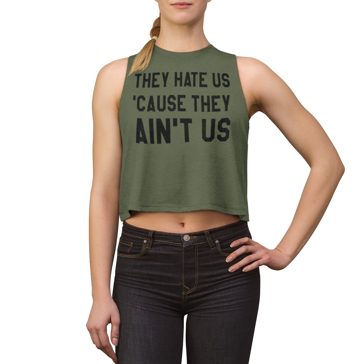 They Hate Us 'Cause They Ain't Us | Women's Sleeveless Racerback Cropped Tank Top OniTakai