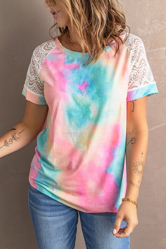 Tie-Dye Spliced Lace Raglan Sleeve Tee OniTakai