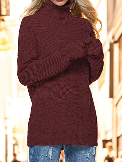 Turtleneck Drop Shoulder Long Sleeve Sweater OniTakai