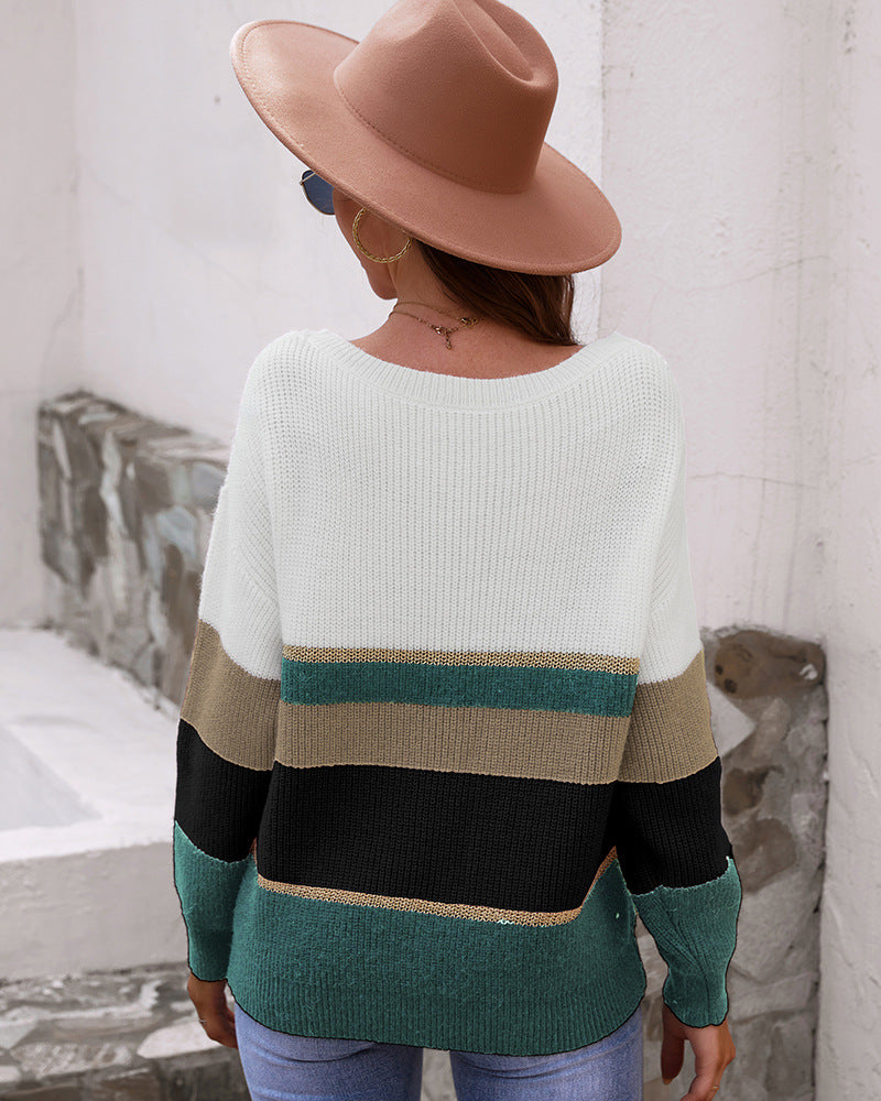 Urban Chic Casual Color Block Drop Shoulder Sweater OniTakai