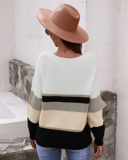 Urban Chic Casual Color Block Drop Shoulder Sweater OniTakai
