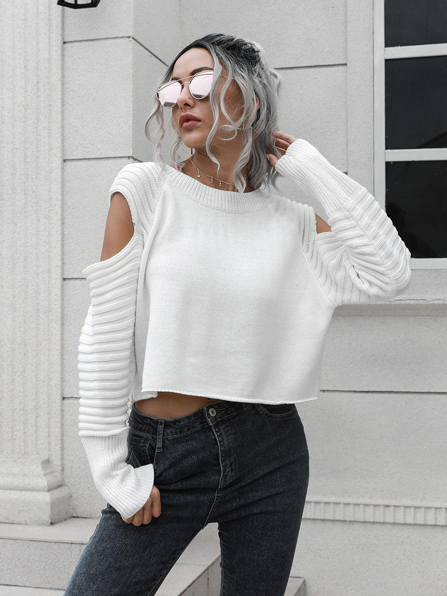 Urban Chic Cold-Shoulder Ribbed Trim Sweater OniTakai