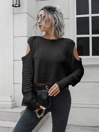 Urban Chic Cold-Shoulder Ribbed Trim Sweater OniTakai