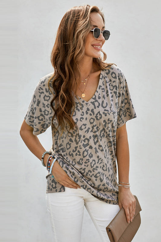 Urbanite Camo Leopard Print V-Neck Pocketed T-Shirt OniTakai
