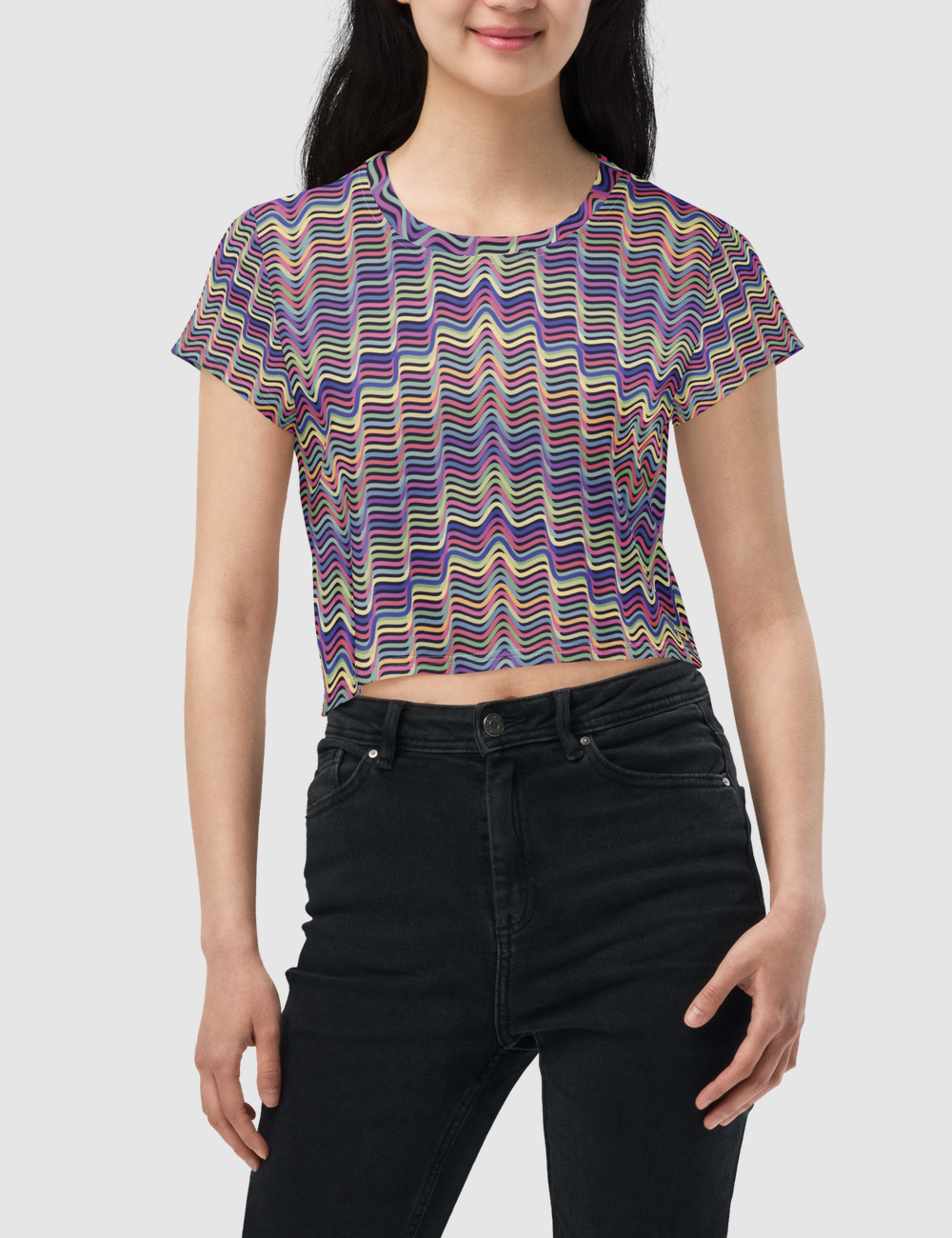 Vintage Boho Wave Pattern | Women's Sublimated Crop Top T-Shirt OniTakai