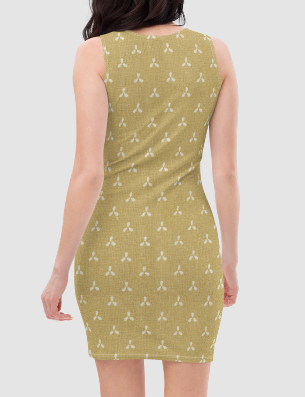 Vintage Faded Yellow Simple Floral Fabric Print | Women's Sleeveless Fitted Sublimated Dress OniTakai