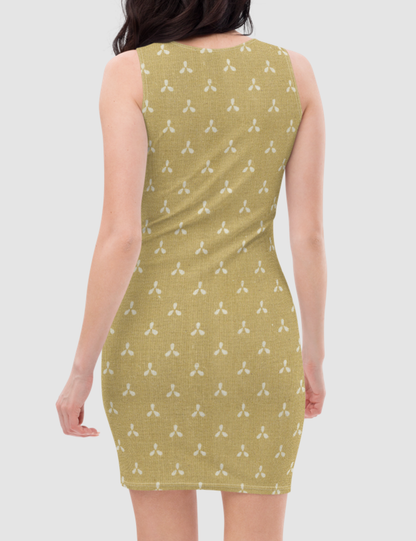 Vintage Faded Yellow Simple Floral Fabric Print | Women's Sleeveless Fitted Sublimated Dress OniTakai
