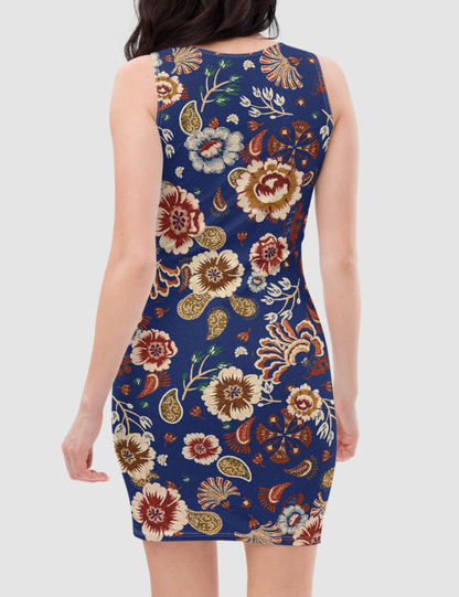 Vintage Floral Canvas Pattern Print | Women's Sleeveless Fitted Sublimated Dress OniTakai