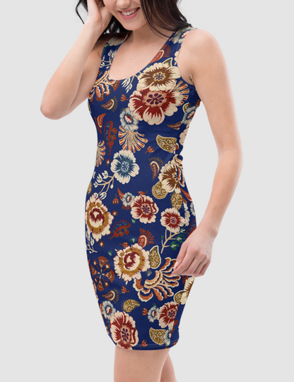 Vintage Floral Canvas Pattern Print | Women's Sleeveless Fitted Sublimated Dress OniTakai