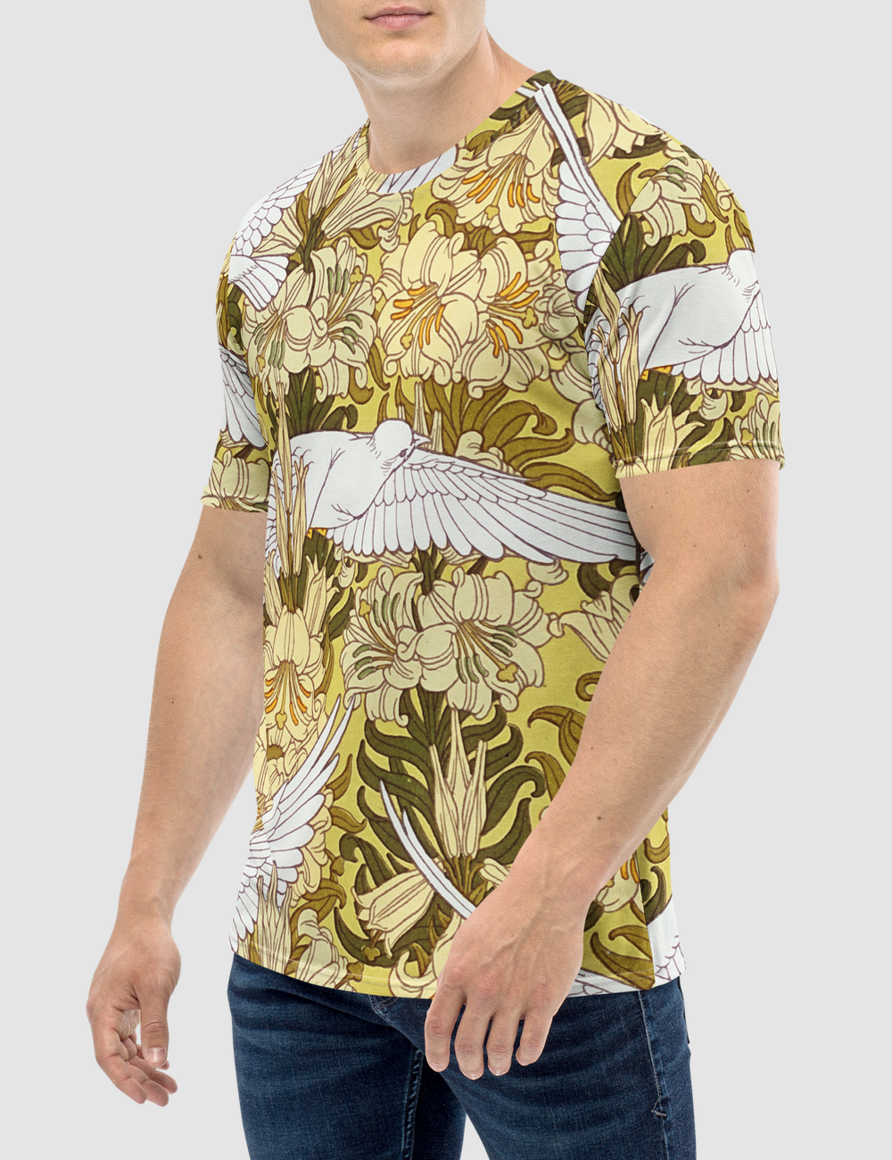 Vintage Floral Dove Pattern Men's Sublimated T-Shirt OniTakai