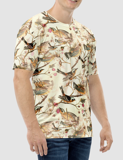 Vintage Floral Perched Birds Pattern Men's Sublimated T-Shirt OniTakai