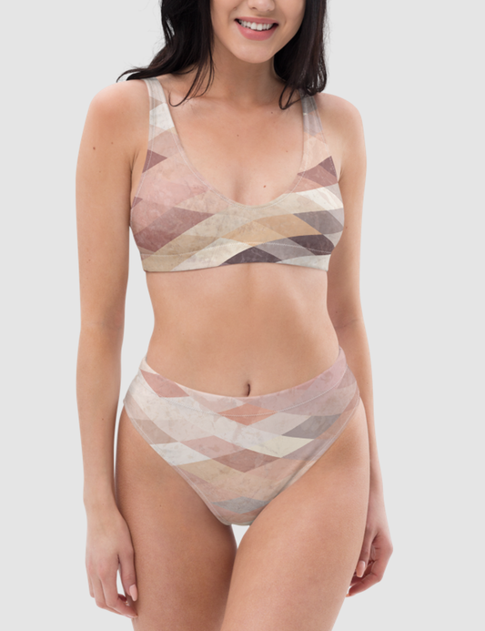 Vintage Geometric Tile | Women's Essential High-Waisted Bikini OniTakai