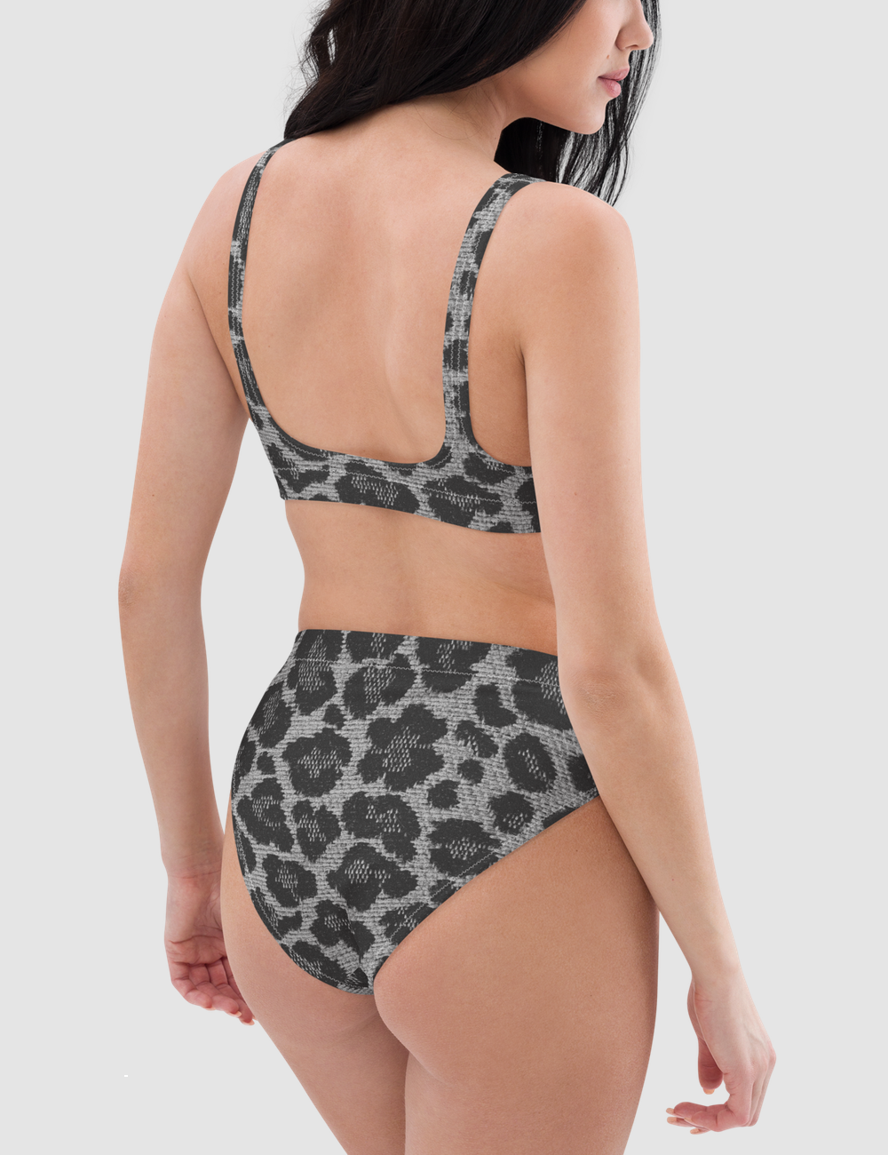 Vintage Grey Leopard Print Pattern | Women's Essential High-Waisted Bikini OniTakai