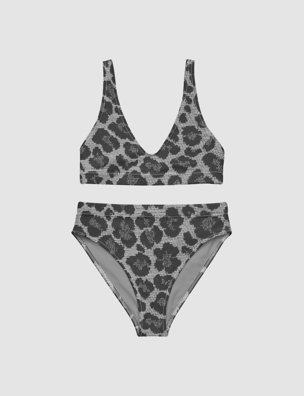 Vintage Grey Leopard Print Pattern | Women's Essential High-Waisted Bikini OniTakai