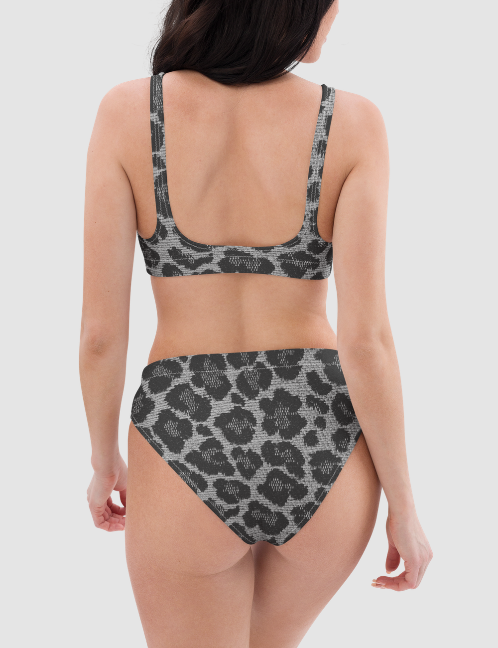 Vintage Grey Leopard Print Pattern | Women's Essential High-Waisted Bikini OniTakai