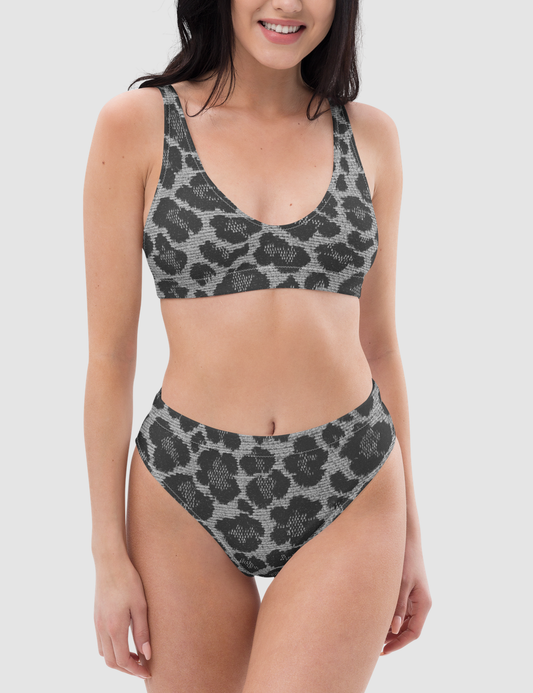 Vintage Grey Leopard Print Pattern | Women's Essential High-Waisted Bikini OniTakai