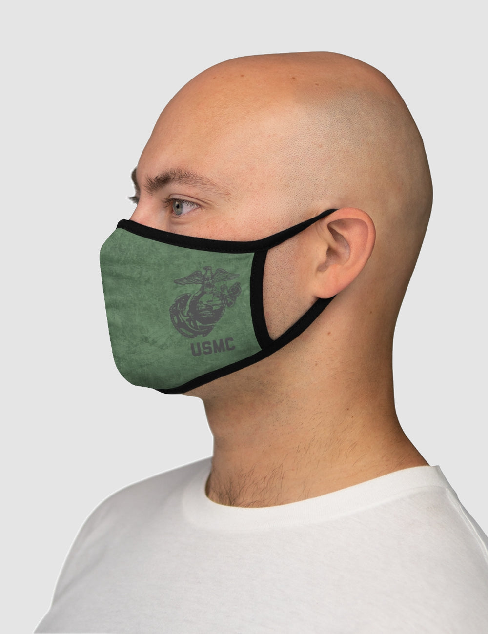 Vintage Grey USMC Logo (Grunge Matte Green) Fitted Double Layered Polyester Face Mask OniTakai
