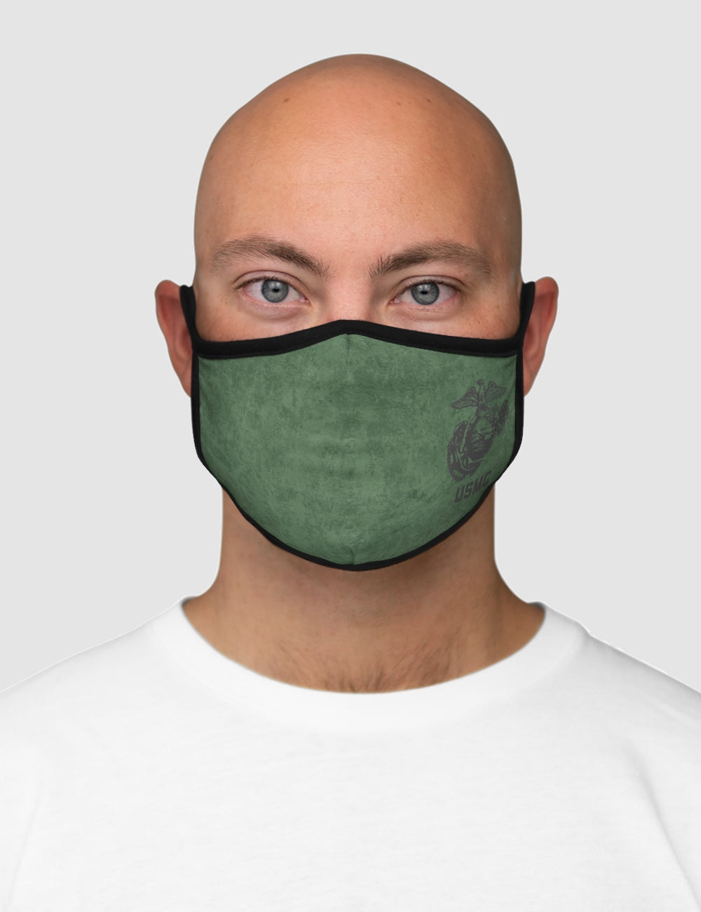 Vintage Grey USMC Logo (Grunge Matte Green) Fitted Double Layered Polyester Face Mask OniTakai