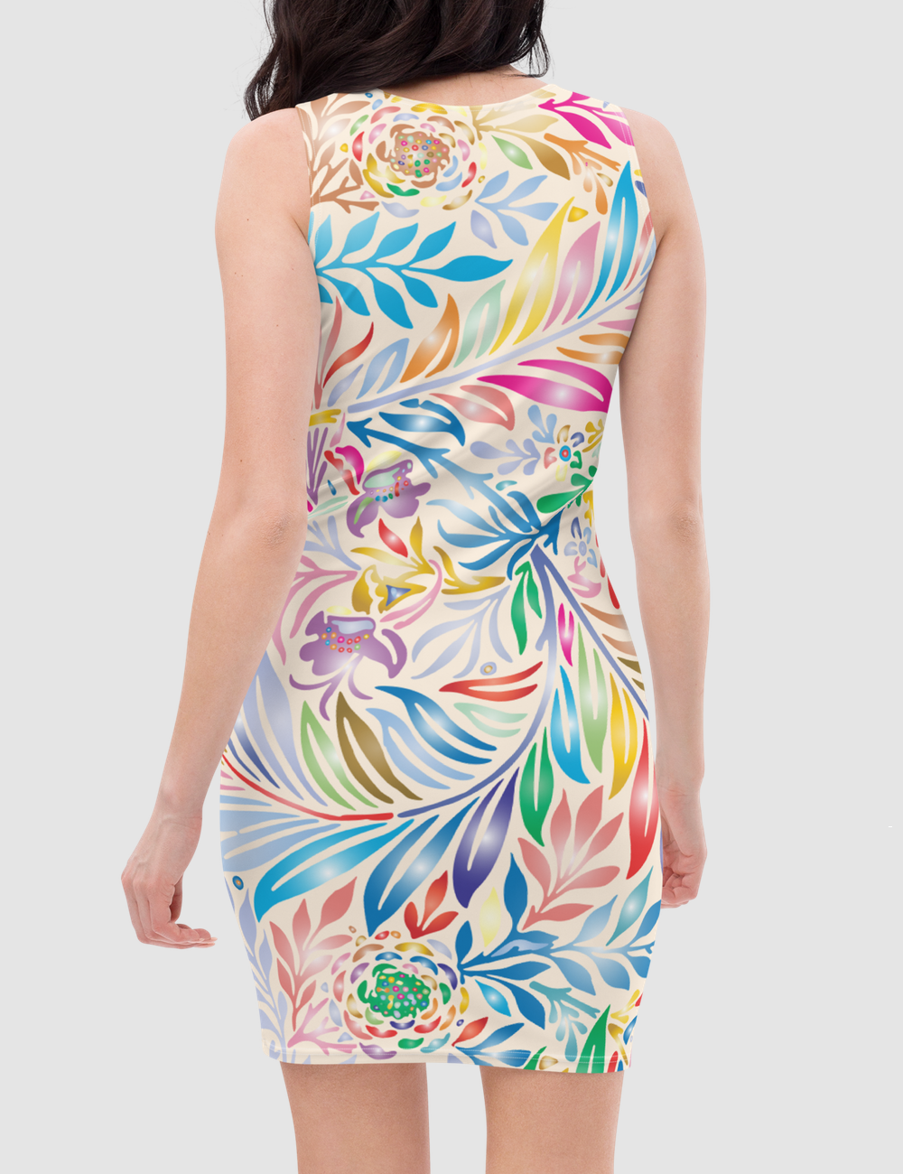 Vintage Hawaiian Floral Colors | Women's Sleeveless Fitted Sublimated Dress OniTakai