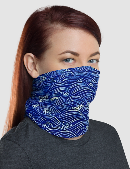 Vintage Japanese Ocean Blue Waves Pattern | Neck Gaiter Face Mask OniTakai