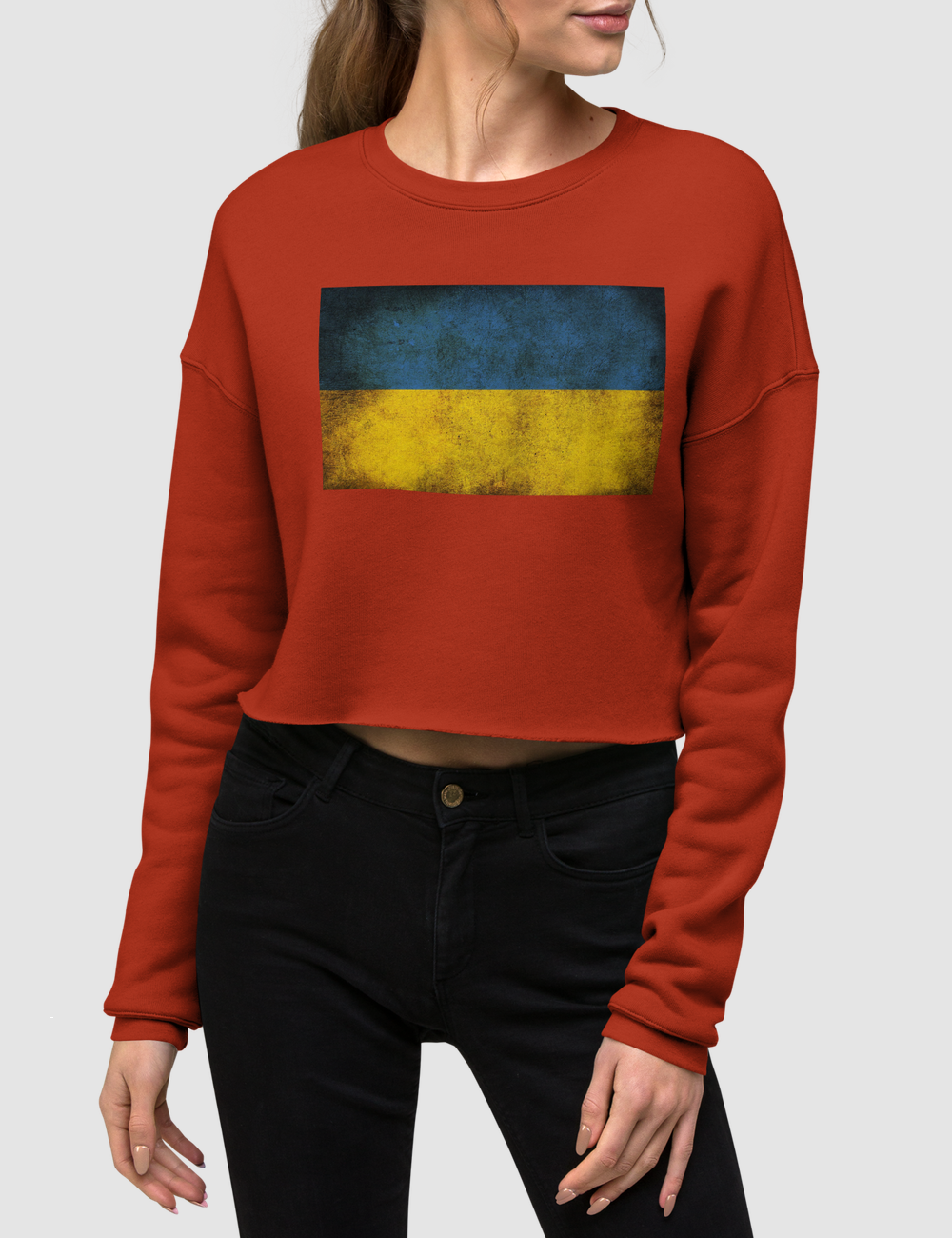 Vintage Ukrainian Flag Crop Sweatshirt OniTakai