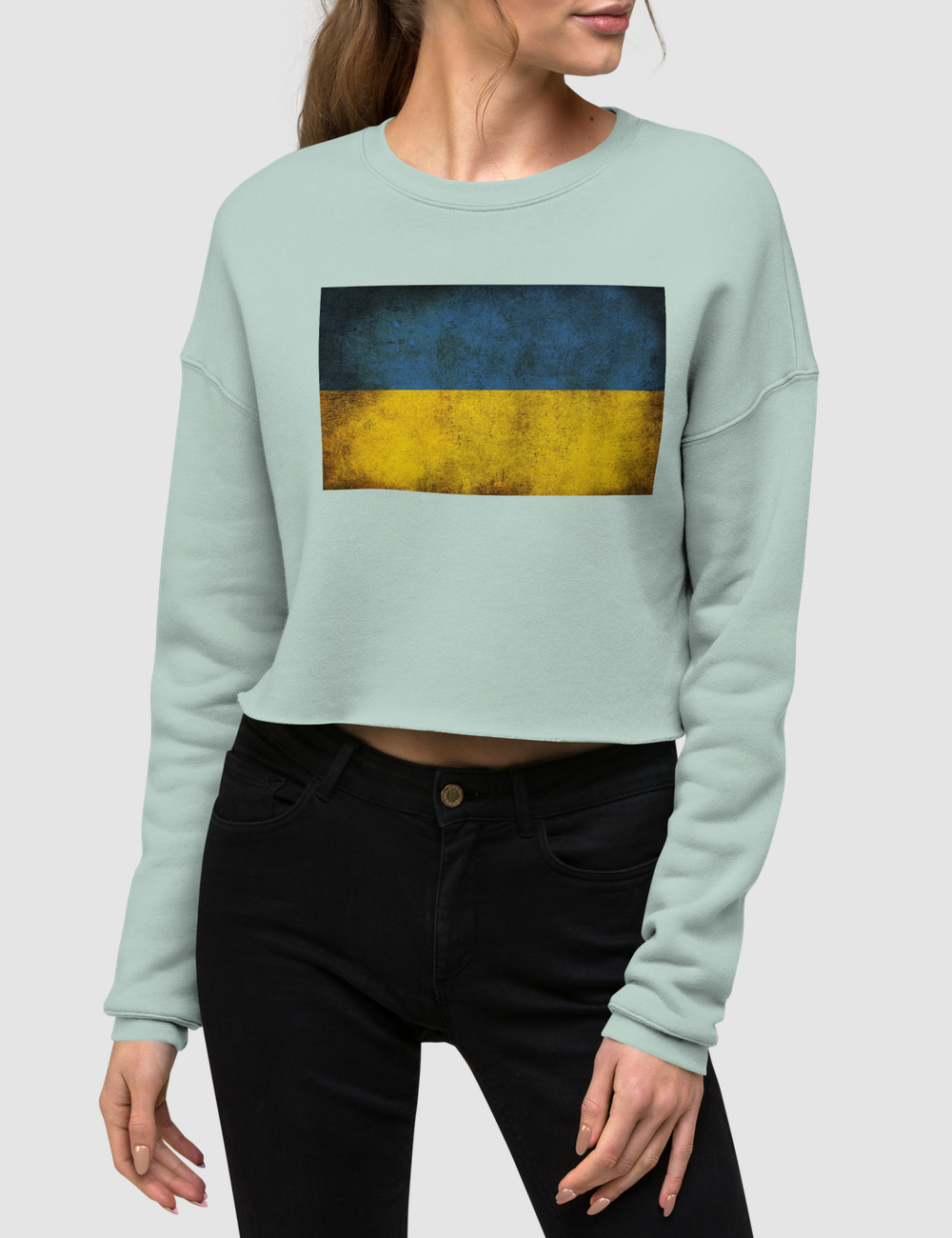 Vintage Ukrainian Flag Crop Sweatshirt OniTakai