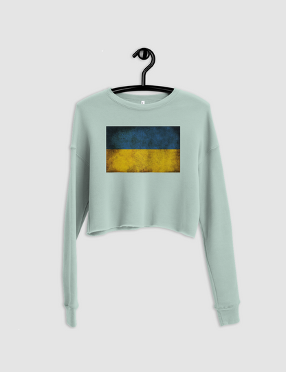 Vintage Ukrainian Flag Crop Sweatshirt OniTakai