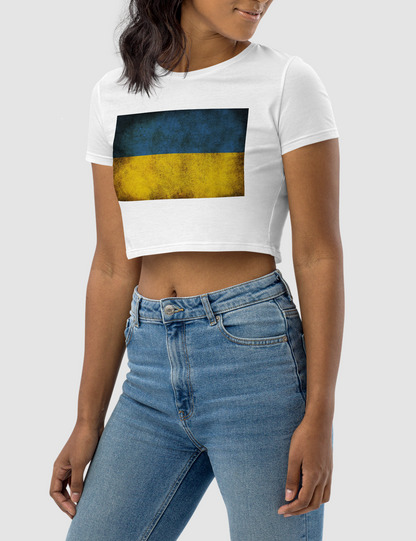 Vintage Ukrainian Flag Women's Fitted Crop Top T-Shirt OniTakai