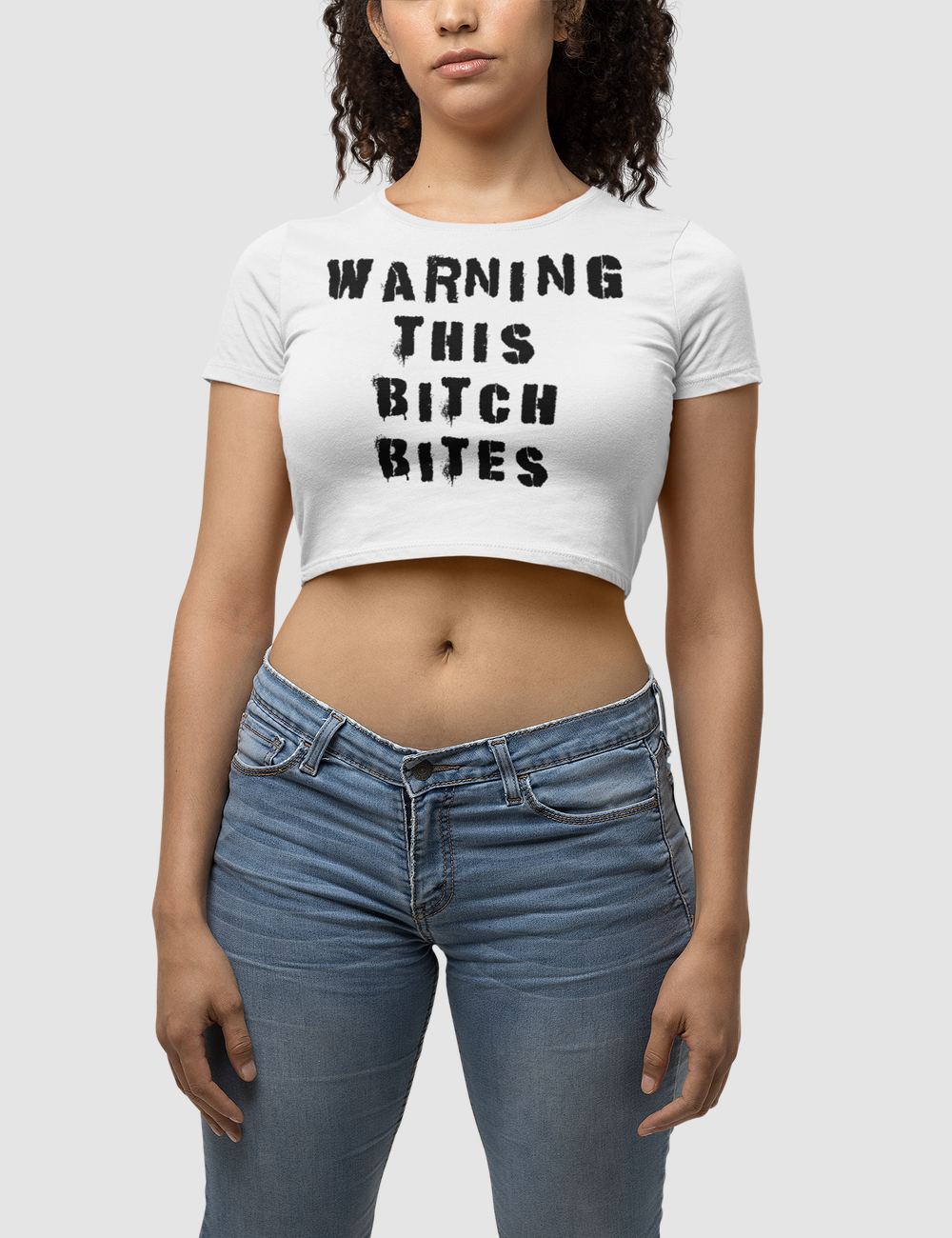 Warning: This Bitch Bites Women's Fitted Crop Top T-Shirt OniTakai