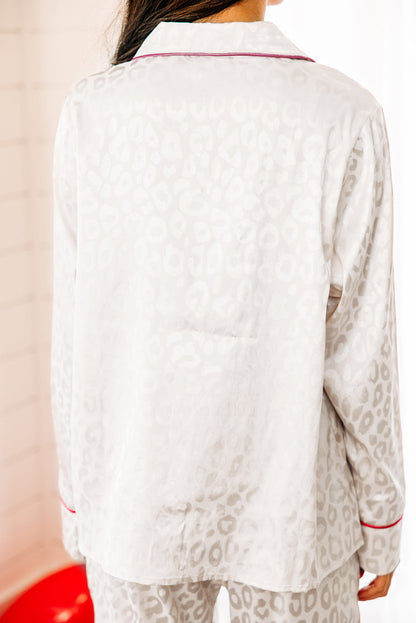 White 2-Piece Leopard Satin Long Sleeve Pajamas Set OniTakai