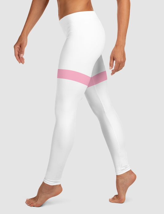 White And Pink Thigh Striped Print | Women's Standard Yoga Leggings OniTakai