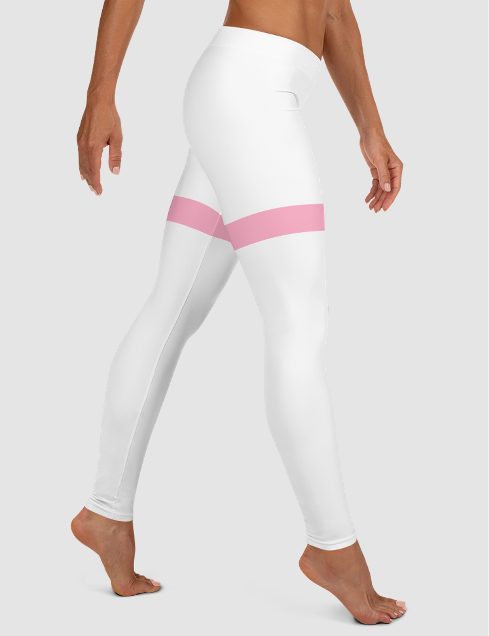 White And Pink Thigh Striped Print | Women's Standard Yoga Leggings OniTakai