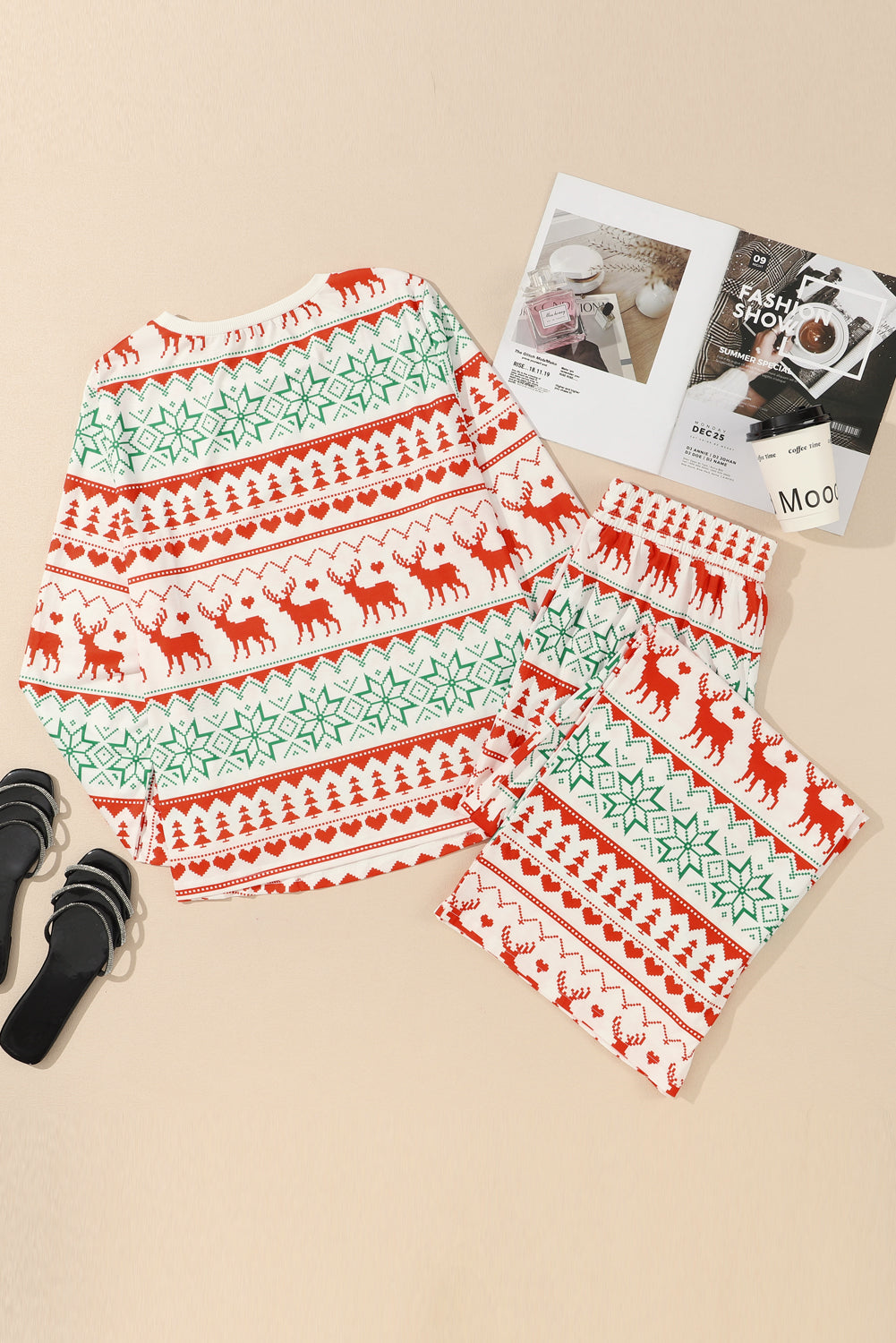 White Christmas Print Pullover and Pants Lounge Set OniTakai