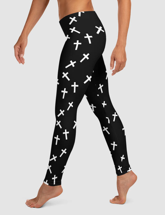 White Crosses Pattern | Women's Standard Yoga Leggings OniTakai