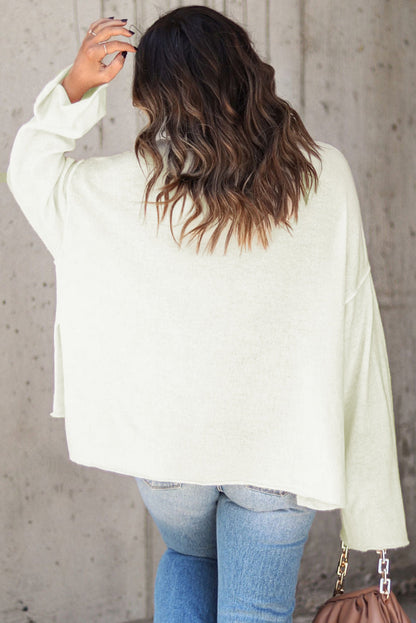 White Expose Seam Turtle Neck Side Slit Oversized Sweater OniTakai