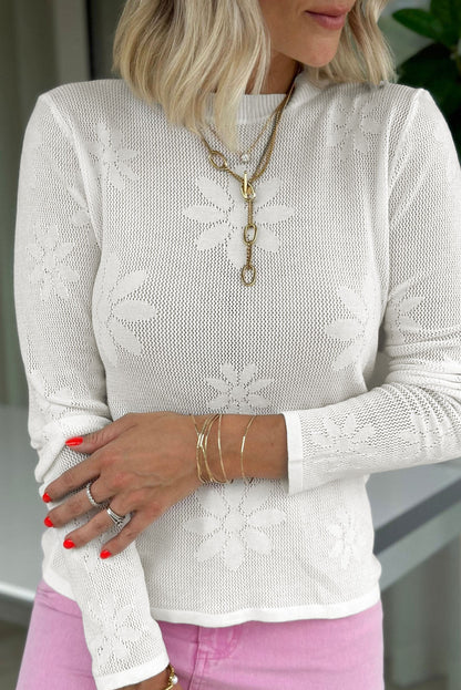 White Flower Knit Long Sleeve Sweater OniTakai