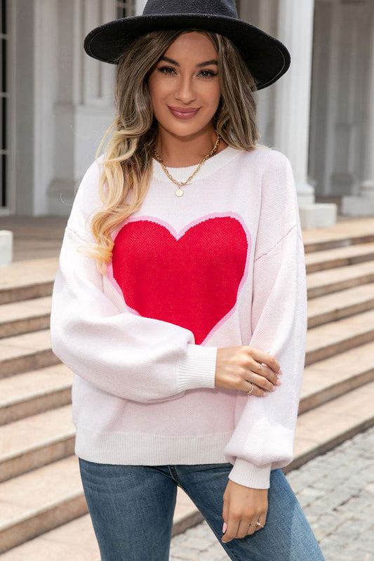 White Heart Graphic Valentine Sweater OniTakai