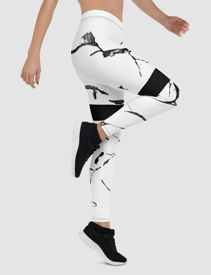 White Marble Black Thigh Stripe | Women's Standard Yoga Leggings OniTakai