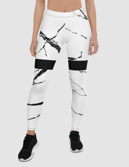 White Marble Black Thigh Stripe | Women's Standard Yoga Leggings OniTakai