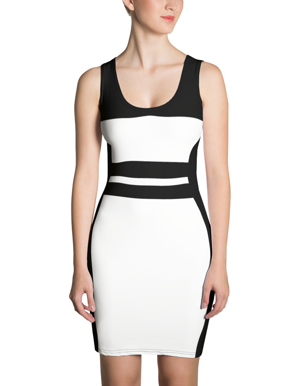 White Panel Waist Accentuated Sleeveless Fitted Sublimated Dress OniTakai