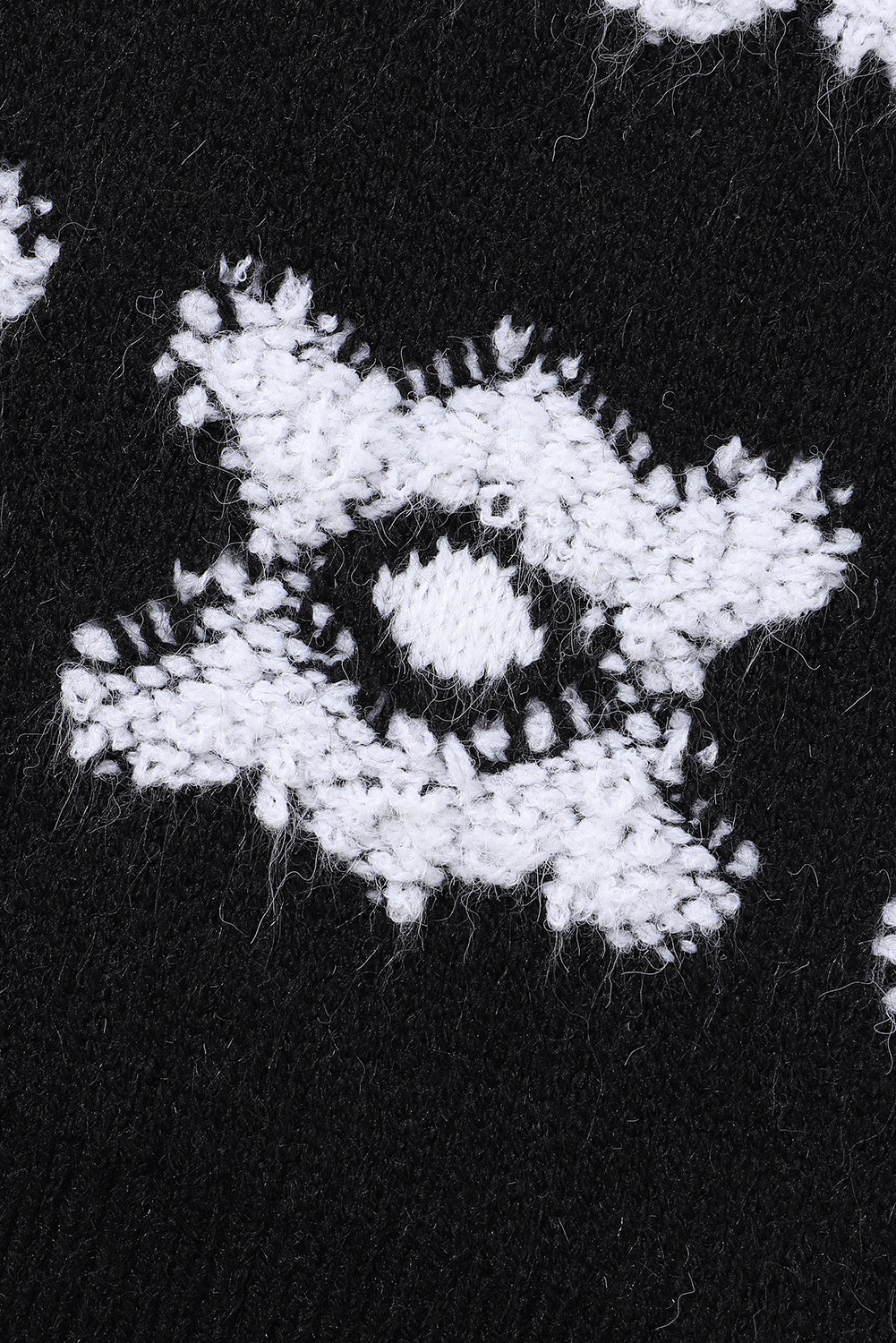 White Printed Retro Flower Pattern Knit Fuzzy Sweater OniTakai