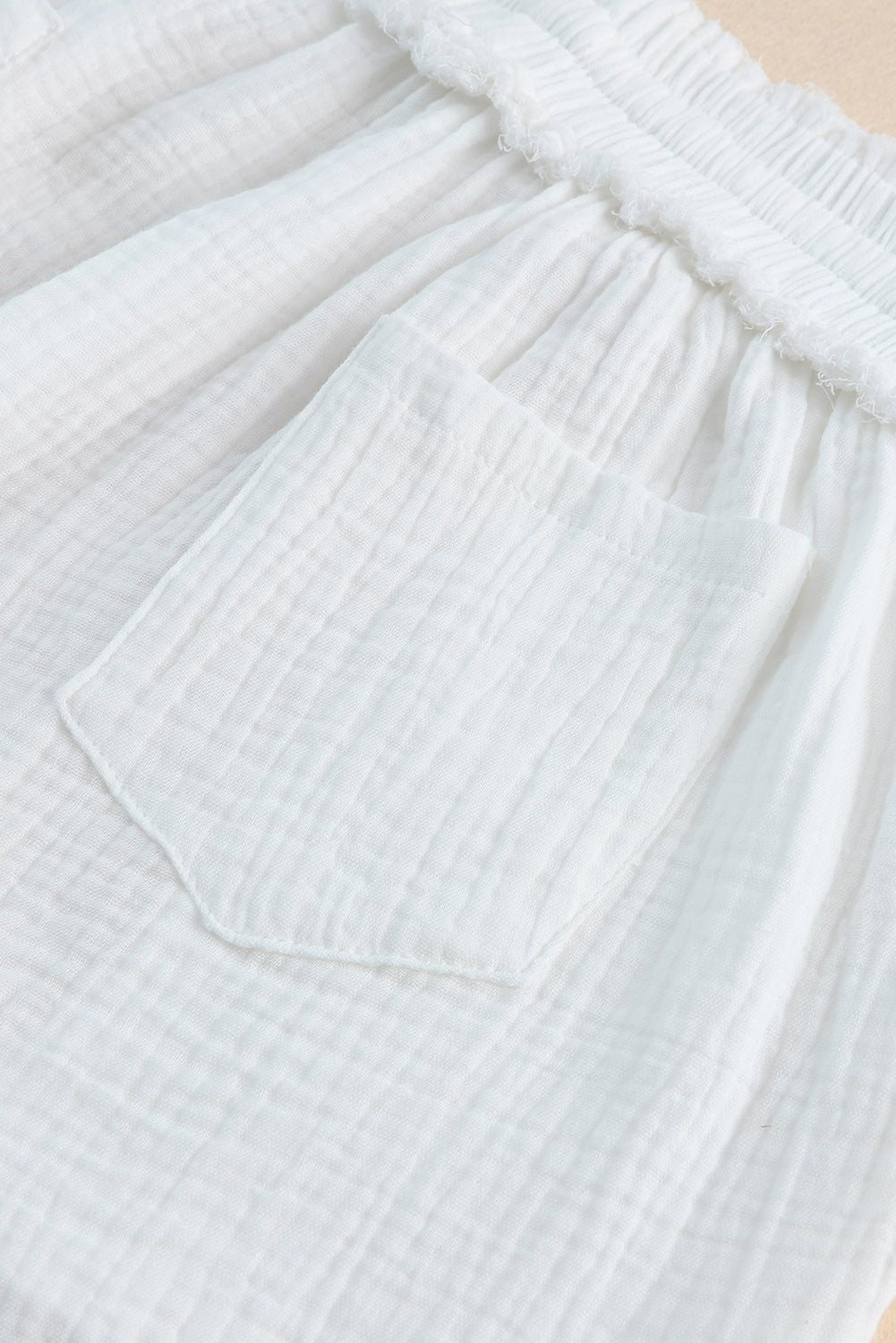 White Relaxed V-Neck Blouse and Drawstring Raw Hem Shorts Set OniTakai