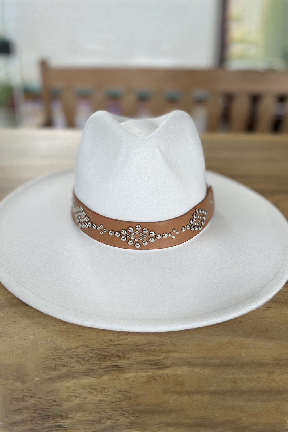 White Studded Wide Brim Panama Hat OniTakai