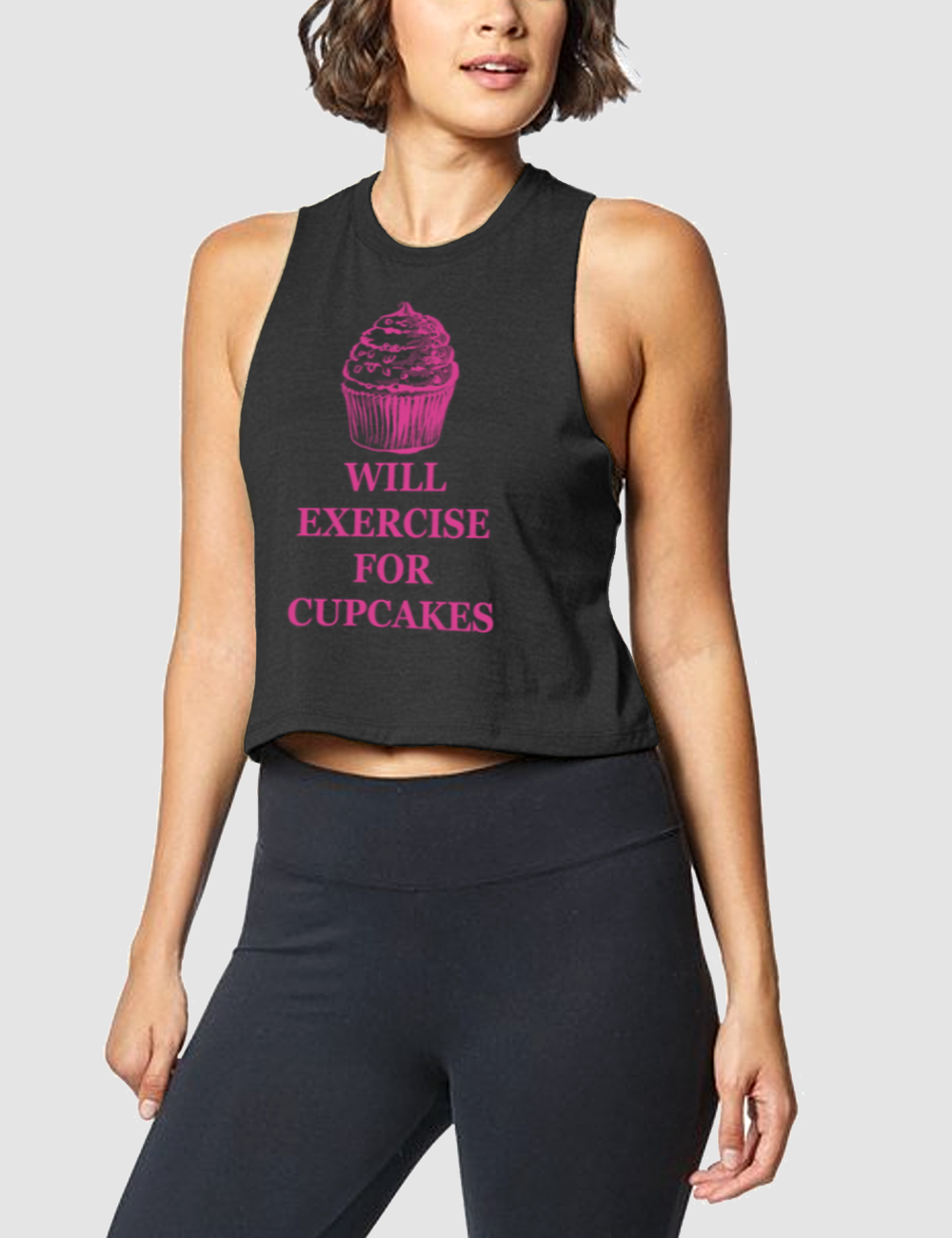 Will Exercise For Cupcakes | Women's Sleeveless Racerback Cropped Tank Top OniTakai